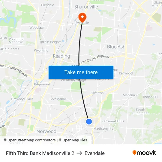 Fifth Third Bank Madisonville 2 to Evendale map