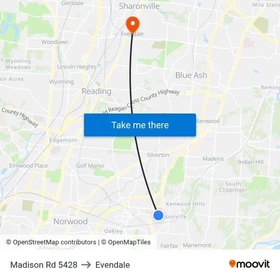 Madison Rd 5428 to Evendale map