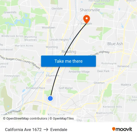 California Ave 1672 to Evendale map