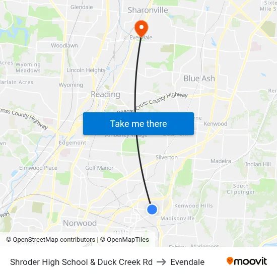 Shroder High School & Duck Creek Rd to Evendale map