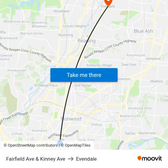 Fairfield Ave & Kinney Ave to Evendale map