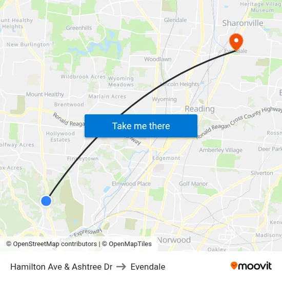 Hamilton Ave & Ashtree Dr to Evendale map