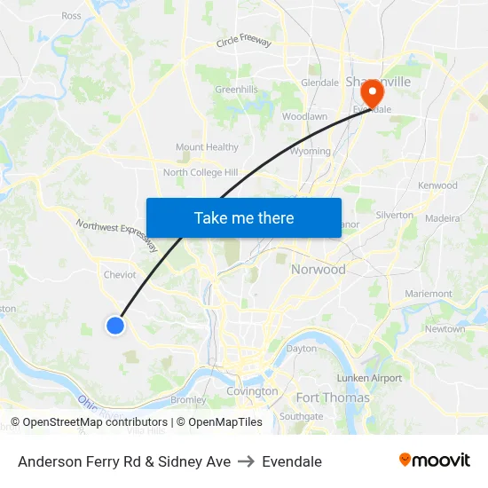 Anderson Ferry Rd & Sidney Ave to Evendale map