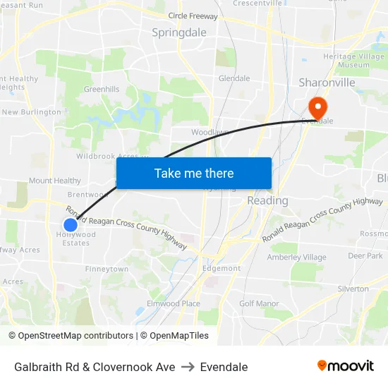 Galbraith Rd & Clovernook Ave to Evendale map