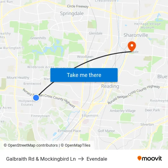 Galbraith Rd & Mockingbird Ln to Evendale map
