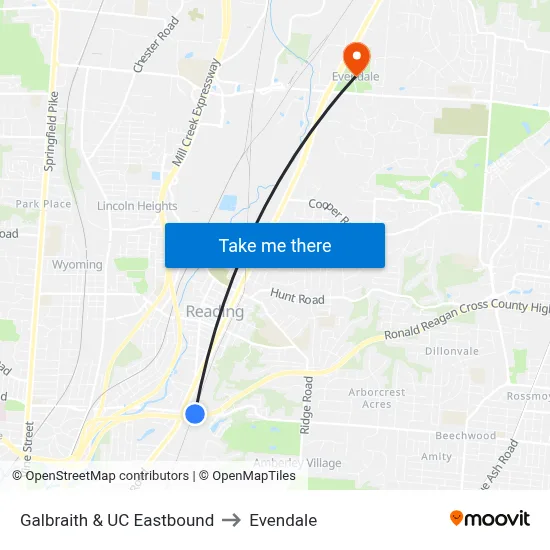Galbraith & UC Eastbound to Evendale map