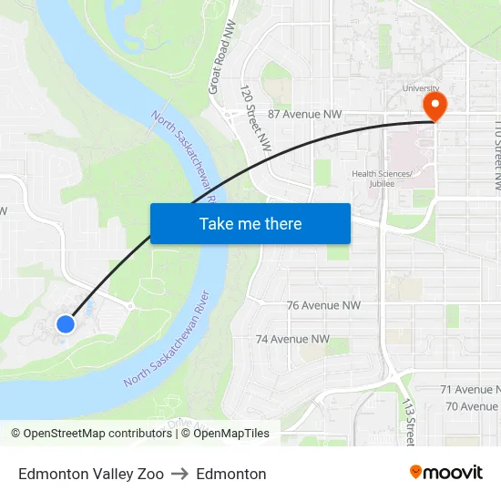 Edmonton Valley Zoo to Edmonton map