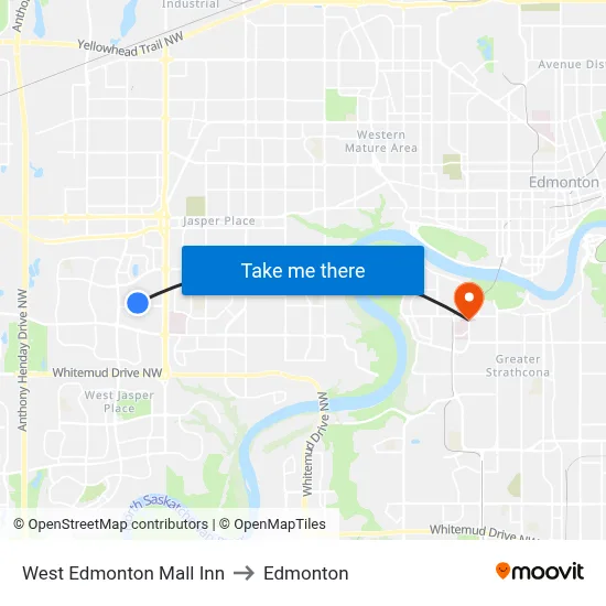 West Edmonton Mall Inn to Edmonton map