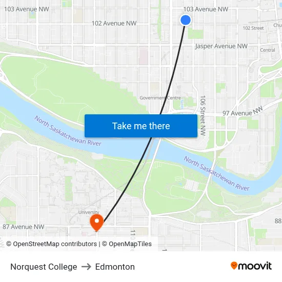 Norquest College to Edmonton map