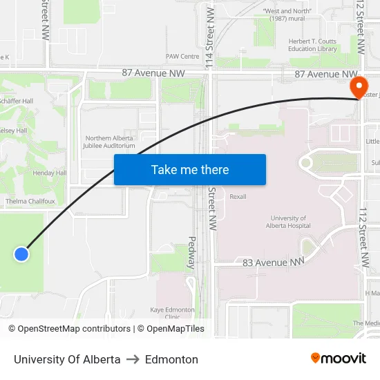 University Of Alberta to Edmonton map