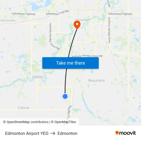 Edmonton Airport YEG to Edmonton map