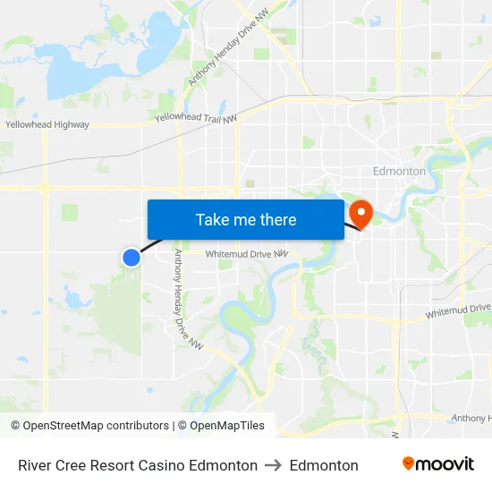 River Cree Resort Casino Edmonton to Edmonton map