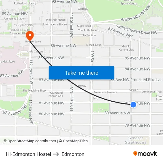 HI-Edmonton Hostel to Edmonton map