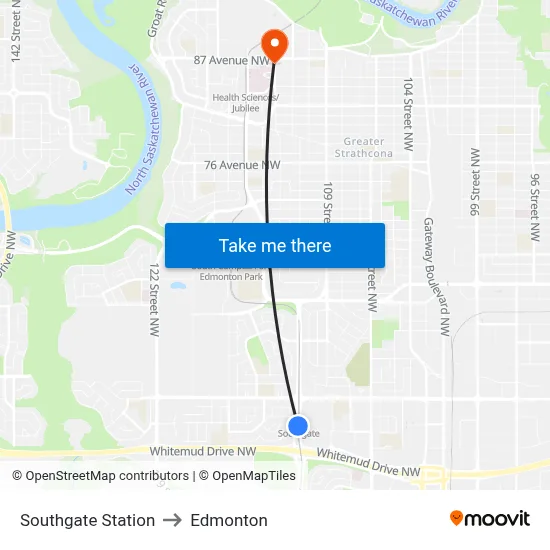 Southgate Station to Edmonton map