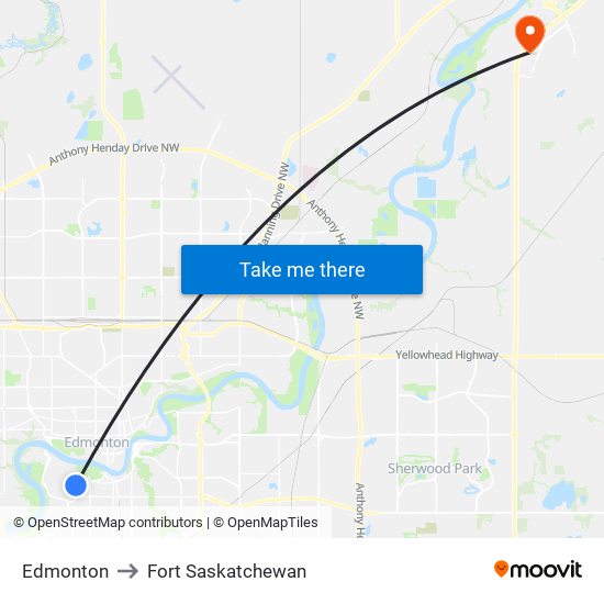 Edmonton to Fort Saskatchewan map