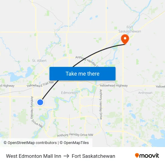 West Edmonton Mall Inn to Fort Saskatchewan map