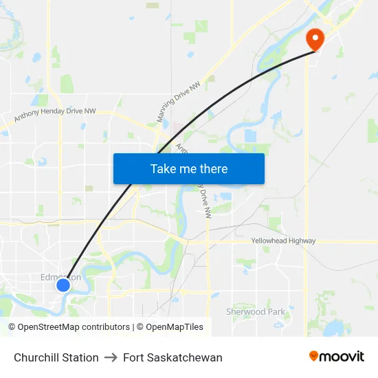 Churchill Station to Fort Saskatchewan map