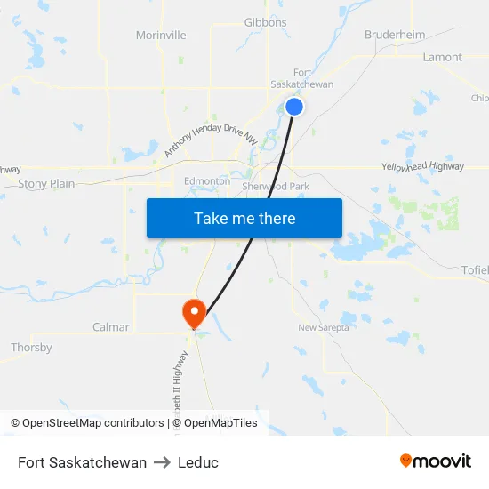 Fort Saskatchewan to Leduc map