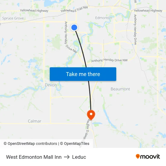West Edmonton Mall Inn to Leduc map