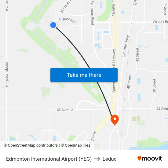 Edmonton International Airport (YEG) to Leduc map