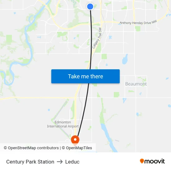 Century Park Station to Leduc map