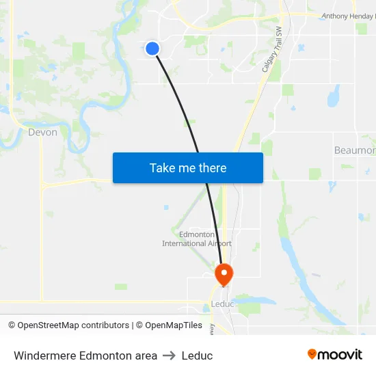 Windermere Edmonton area to Leduc map