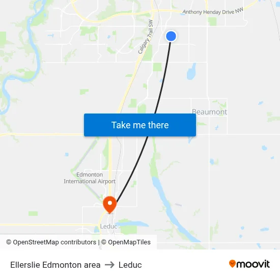 Ellerslie Edmonton area to Leduc map