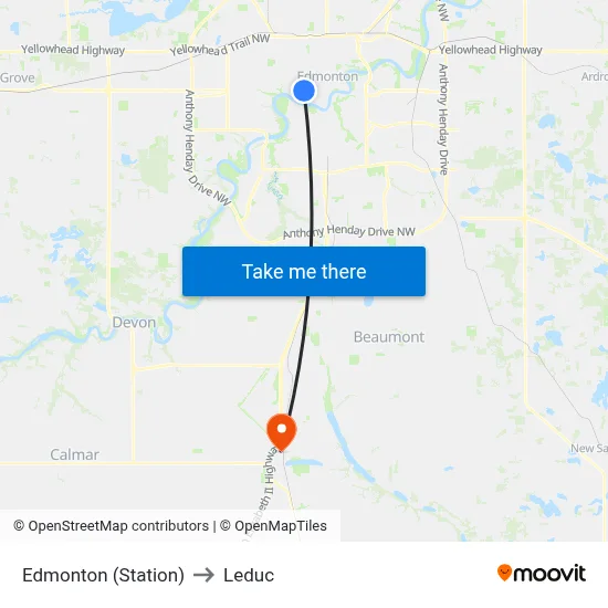 Edmonton (Station) to Leduc map