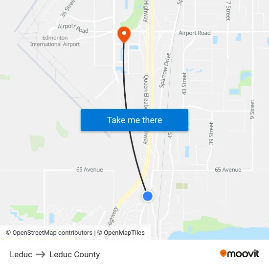 Leduc to Leduc County map