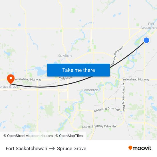 Fort Saskatchewan to Spruce Grove map