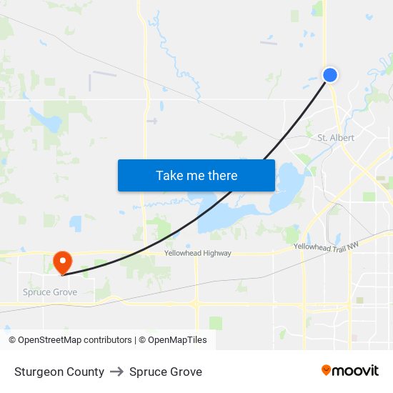 Sturgeon County to Spruce Grove map