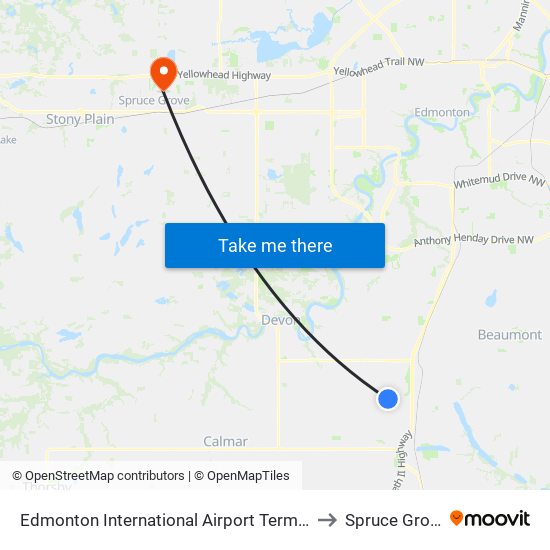 Edmonton International Airport Terminal to Spruce Grove map