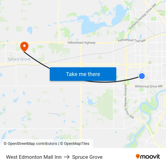 West Edmonton Mall Inn to Spruce Grove map
