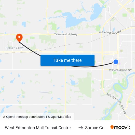 West Edmonton Mall Transit Centre Bay A to Spruce Grove map