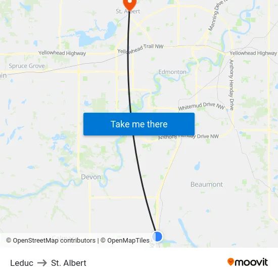 Leduc to St. Albert map