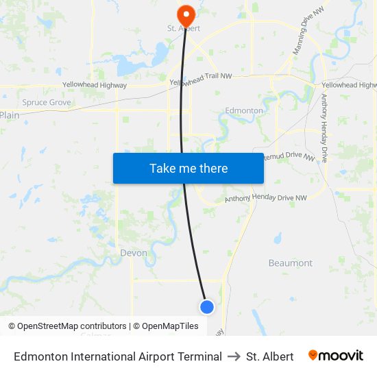 Edmonton International Airport Terminal to St. Albert map