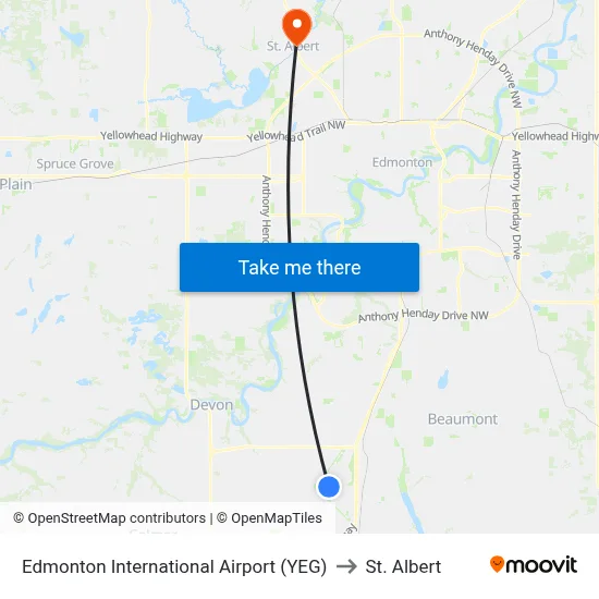 Edmonton International Airport (YEG) to St. Albert map