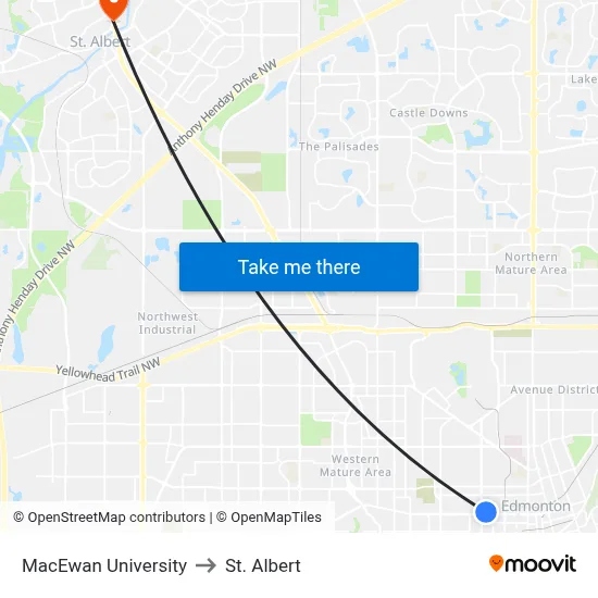 MacEwan University to St. Albert map
