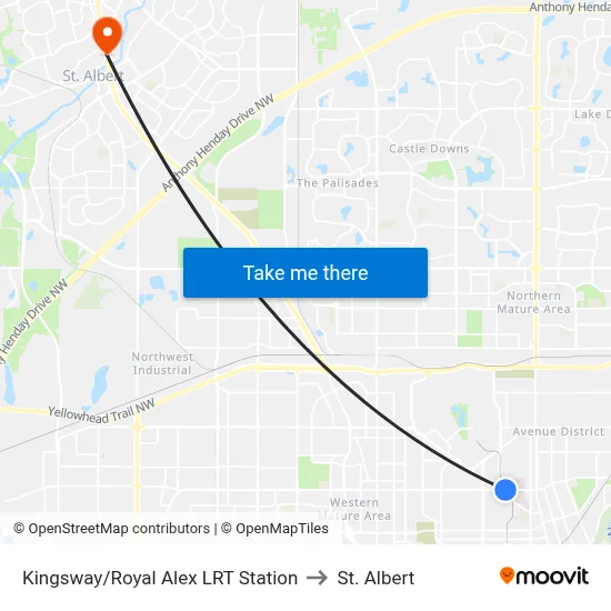 Kingsway/Royal Alex LRT Station to St. Albert map