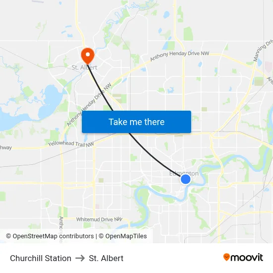 Churchill Station to St. Albert map