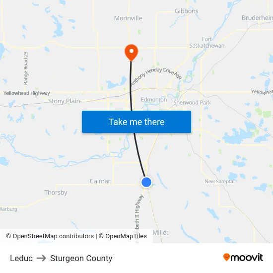 Leduc to Sturgeon County map