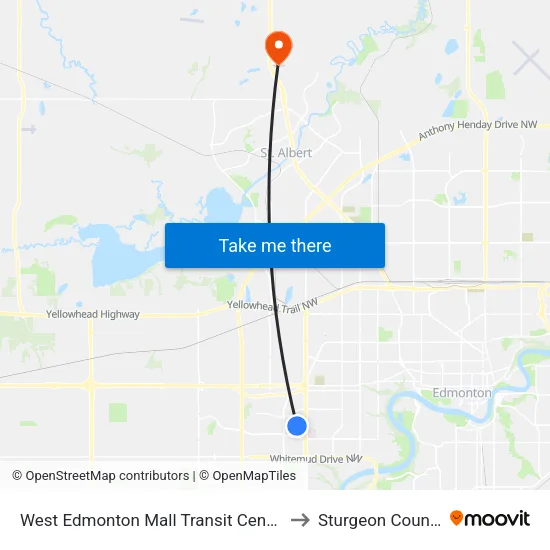 West Edmonton Mall Transit Centre to Sturgeon County map