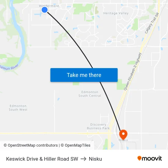 Keswick Drive & Hiller Road SW to Nisku map