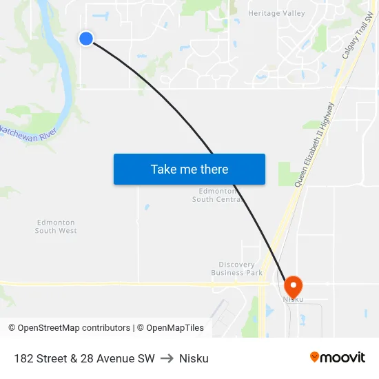 182 Street & 28 Avenue SW to Nisku map