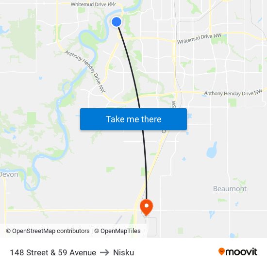 148 Street & 59 Avenue to Nisku map