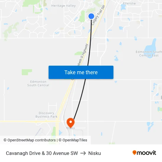 Cavanagh Drive & 30 Avenue SW to Nisku map