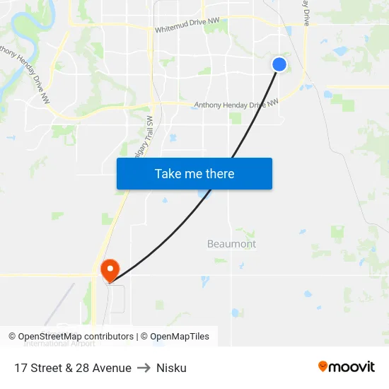 17 Street & 28 Avenue to Nisku map