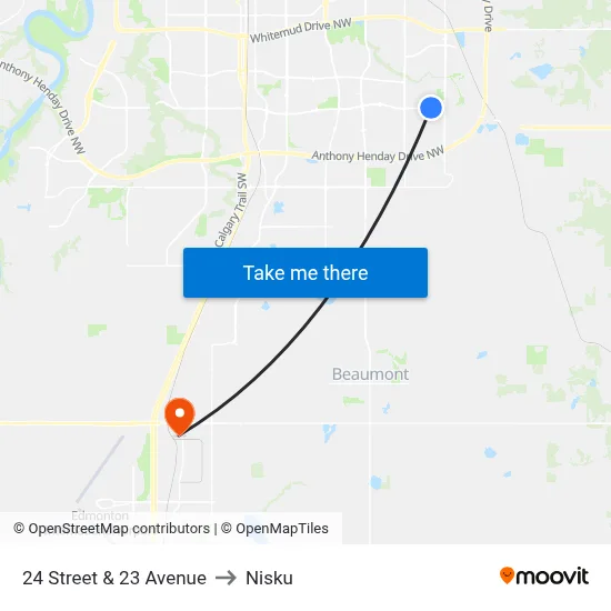 24 Street & 23 Avenue to Nisku map