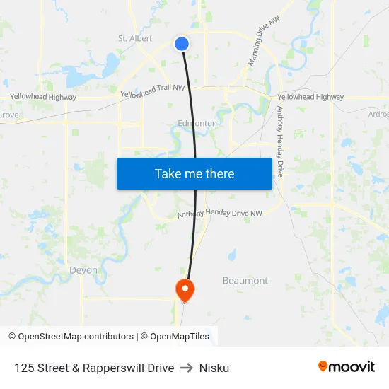 125 Street & Rapperswill Drive to Nisku map