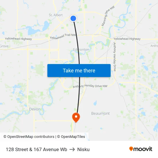 128 Street & 167 Avenue Wb to Nisku map
